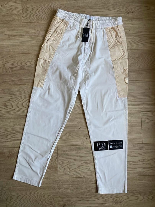 Stone Island Ghost Piece 321F2 Garment Dyed Two Tone Cotton Tela White/Beige Cargo Trousers