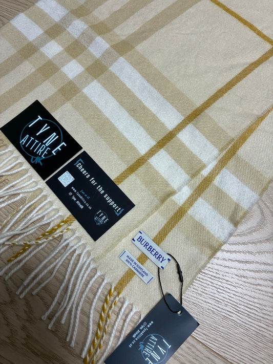 Burberry Classic Giant Check Unisex Cashmere White Beige Denim Scarf