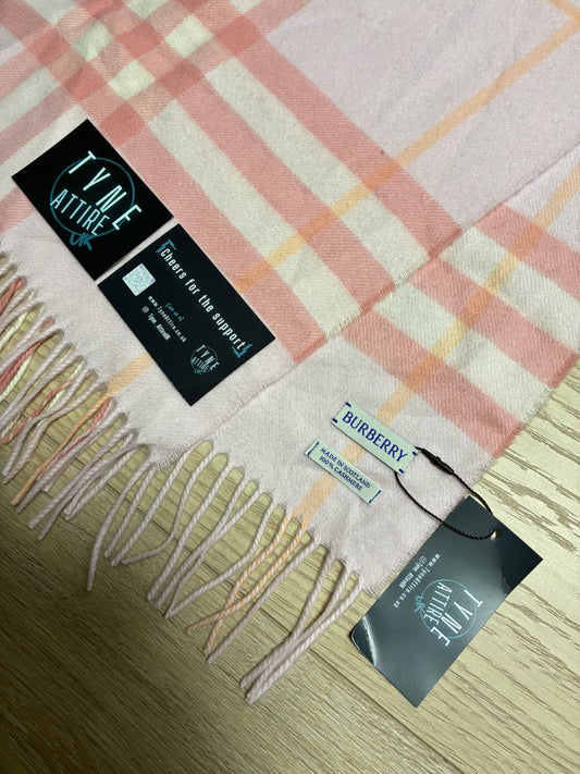 Burberry Classic Giant Check Unisex Cashmere Sugar Pink/White Scarf