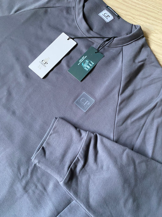 C.P. Company Metropolis Rubberized Chest Logo Stretch Fleece Ombre Blue Crewneck Sweater