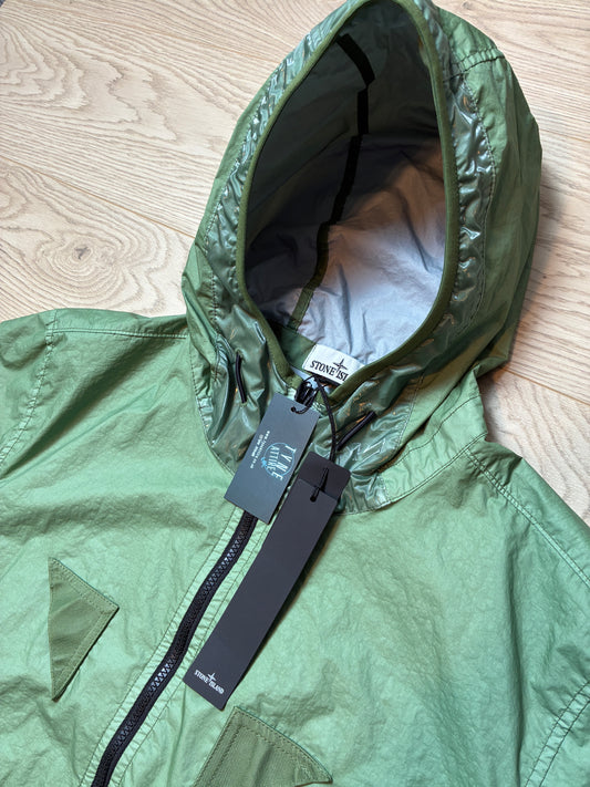 Stone Island 40723 Membrana 3L-TC Garment Dyed Sage Green Hooded Windbreaker Jacket