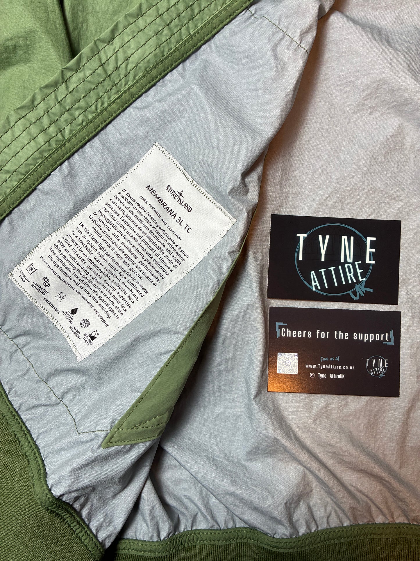 Stone Island 40723 Membrana 3L-TC Garment Dyed Sage Green Hooded Windbreaker Jacket