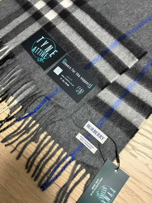 Burberry Classic Giant Check Unisex Cashmere Marlborough Grey/Blue/Black Scarf
