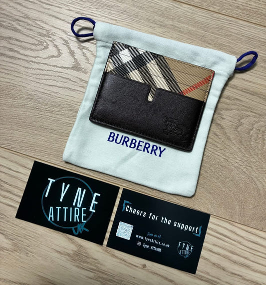 Burberry Tall Pop Check Print Leather Unisex Sand Beige/Dk Brown Card Holder