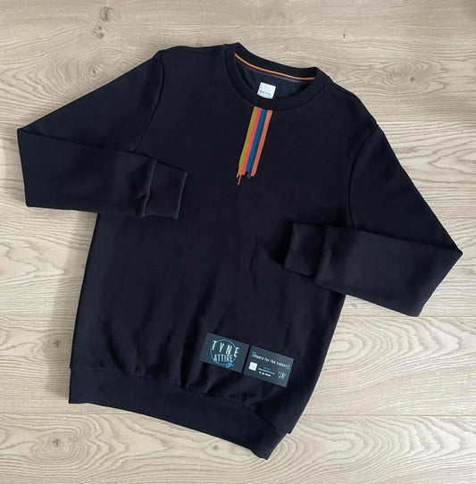 Paul Smith Signature Multi Colour Artist Stripe Logo Cotton Black Crewneck Jumper