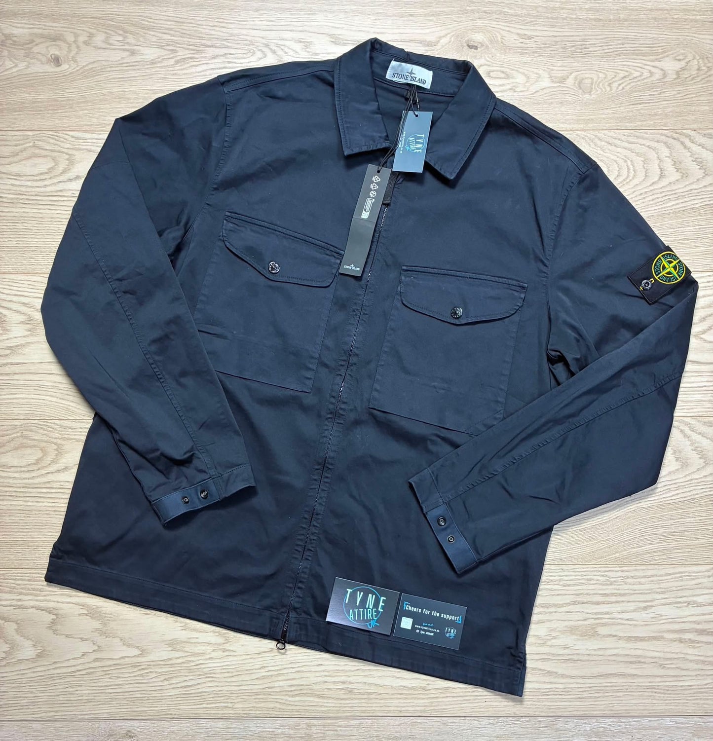 Stone Island 10812 Stretch Cotton Dual Chest Pocket Full Zip Navy Blue Overshirt Jacket