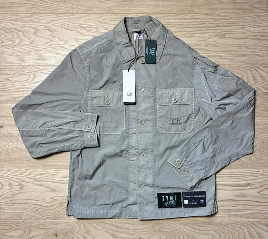 C.P. Company Chrome-R Embroided Chest Logo Dual Pocket Grey Button Overshirt