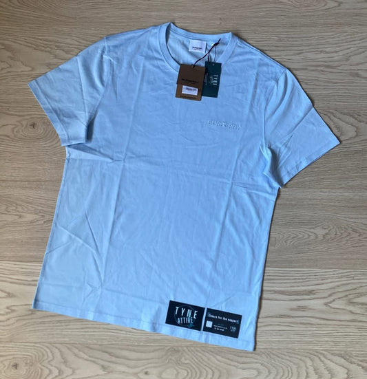 Burberry Jenson Cotton Embroidered Spellout Logo Sky Blue Crewneck T-Shirt