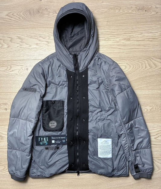 Stone Island 4100087 Run-Proof Nylon Mesh-TC Reversible Garment Dyed Charcoal Grey Hooded Jacket