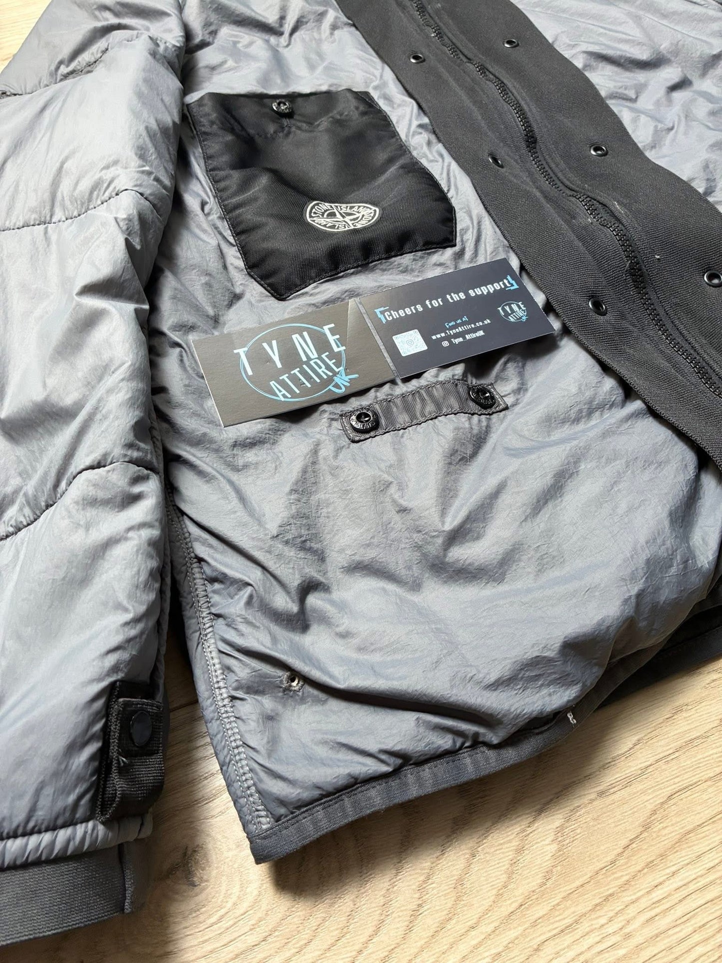 Stone Island 4100087 Run-Proof Nylon Mesh-TC Reversible Garment Dyed Charcoal Grey Hooded Jacket