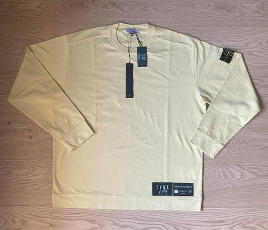 Stone Island 63750 Cotton Fleece Garment Dyed Lemon Yellow Lightweight Crewneck Sweater