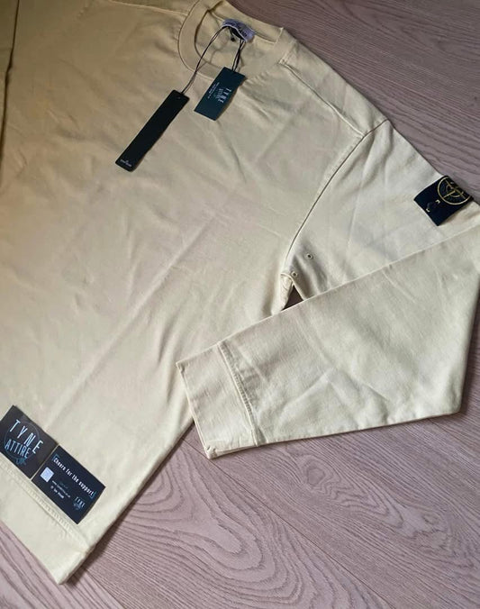 Stone Island 63750 Cotton Fleece Garment Dyed Lemon Yellow Lightweight Crewneck Sweater