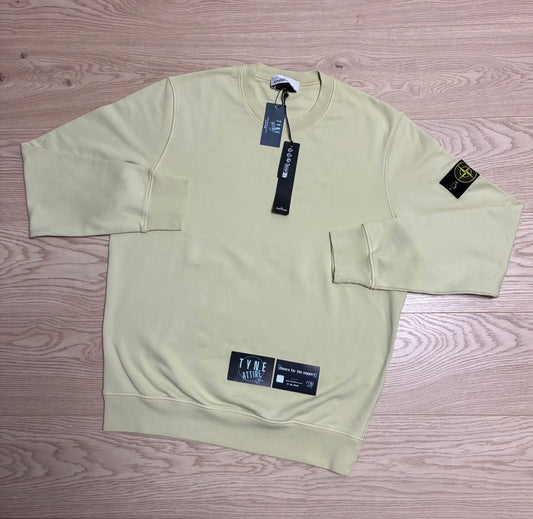 Stone Island 63051 Brushed Cotton Fleece Garment Dyed Beige Sweater