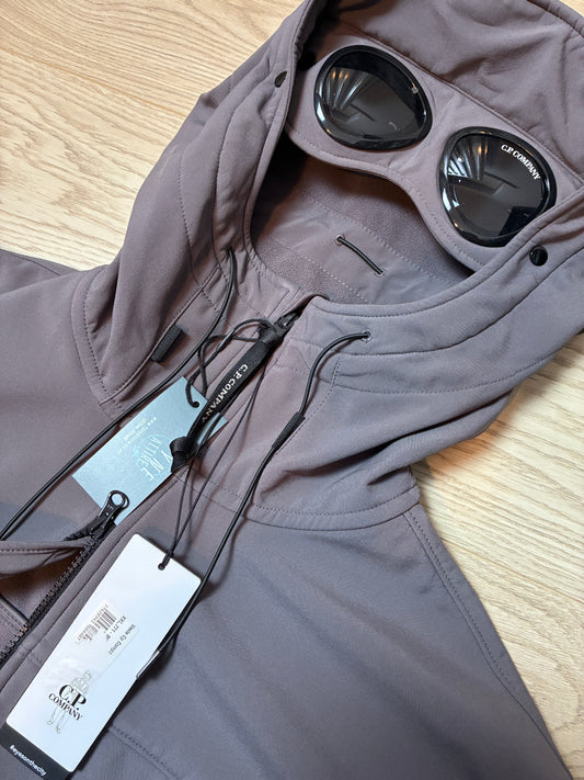 C.P. Company Soft Shell-R Dark Grey Goggle Hooded Fleece Lined Jacket