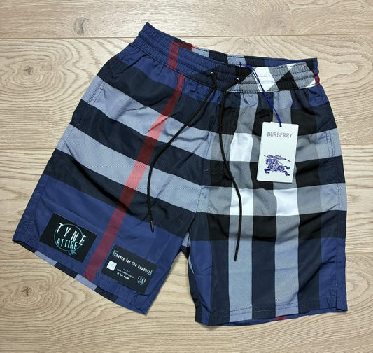 Burberry Guildes Oversize IP Check Carbon Blue Drawsting Swim Shorts