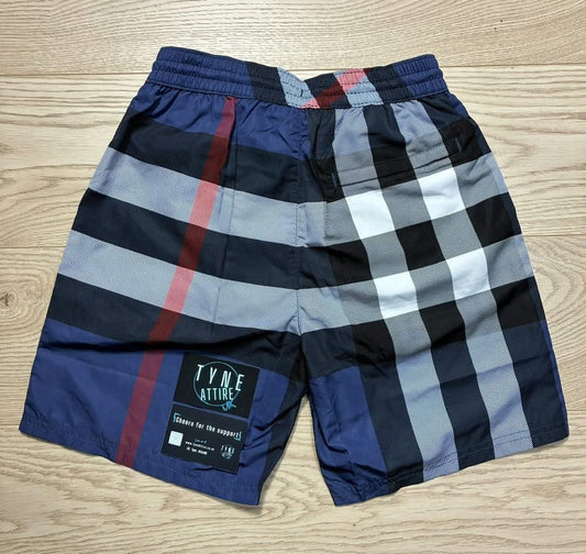 Burberry Guildes Oversize IP Check Carbon Blue Drawsting Swim Shorts