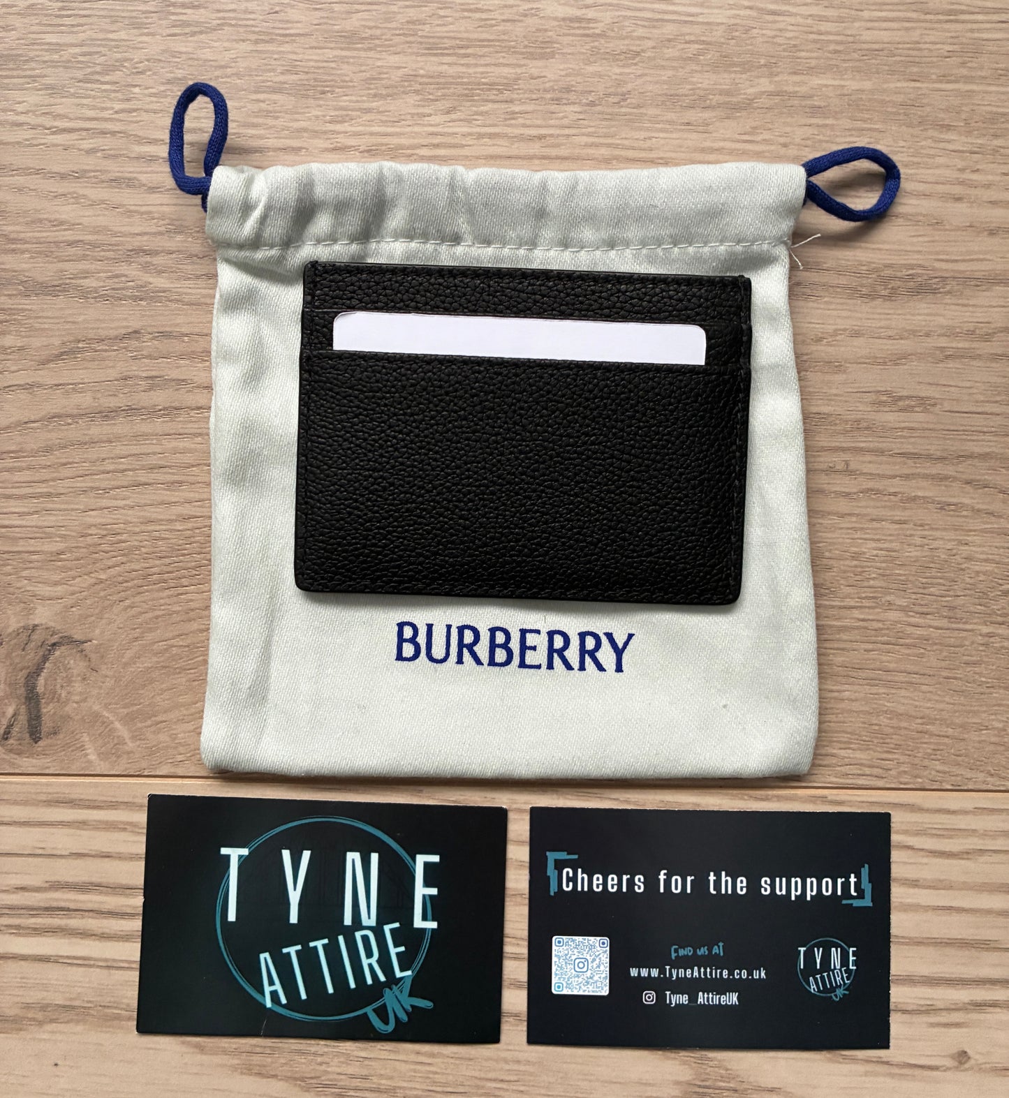 Burberry Grained Leather Metal Engraved Motif Logo Black Card Holder