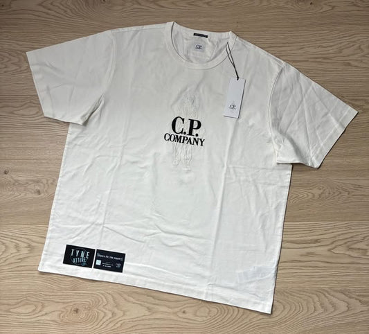 C.P. Company Mercerized Jersey 30/2 Twisted Embroidered British Sailor Logo White Crewneck T-Shirt