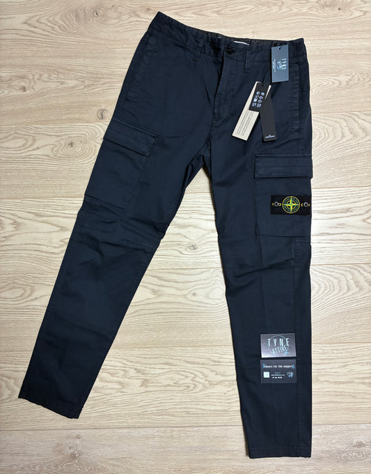 Stone Island 3100032 ‘Type RE-T’ Stretch Organic Cotton Twill Garment Dyed Navy Blue Cargo Trousers