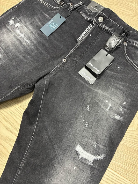 Dsquared DSQ ‘Cool Guy’ Rip Repair Distressed Effect Black Denim Jeans