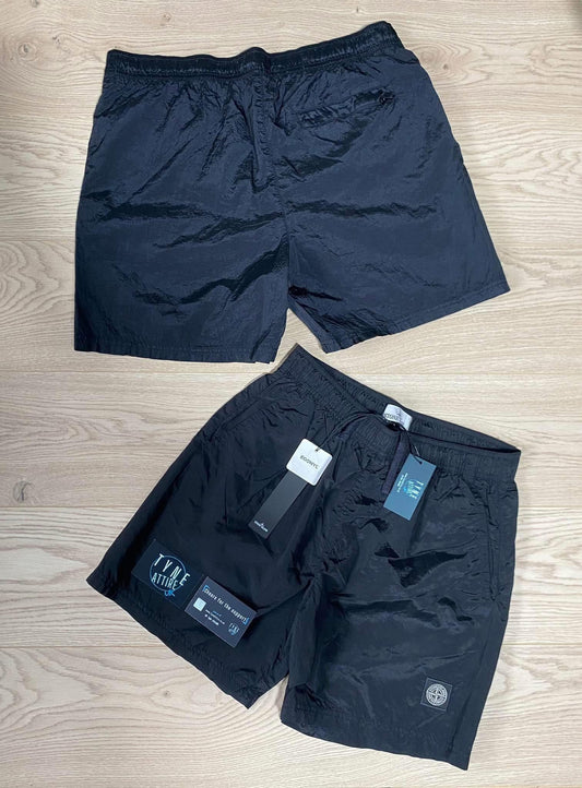 Stone Island B0943 Nylon Metal Econyl Patch Logo Black Swim Shorts