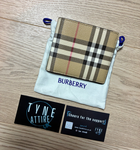 Burberry Beige Nova Vintage Check Leather Card Note Holder Bi-Fold Wallet