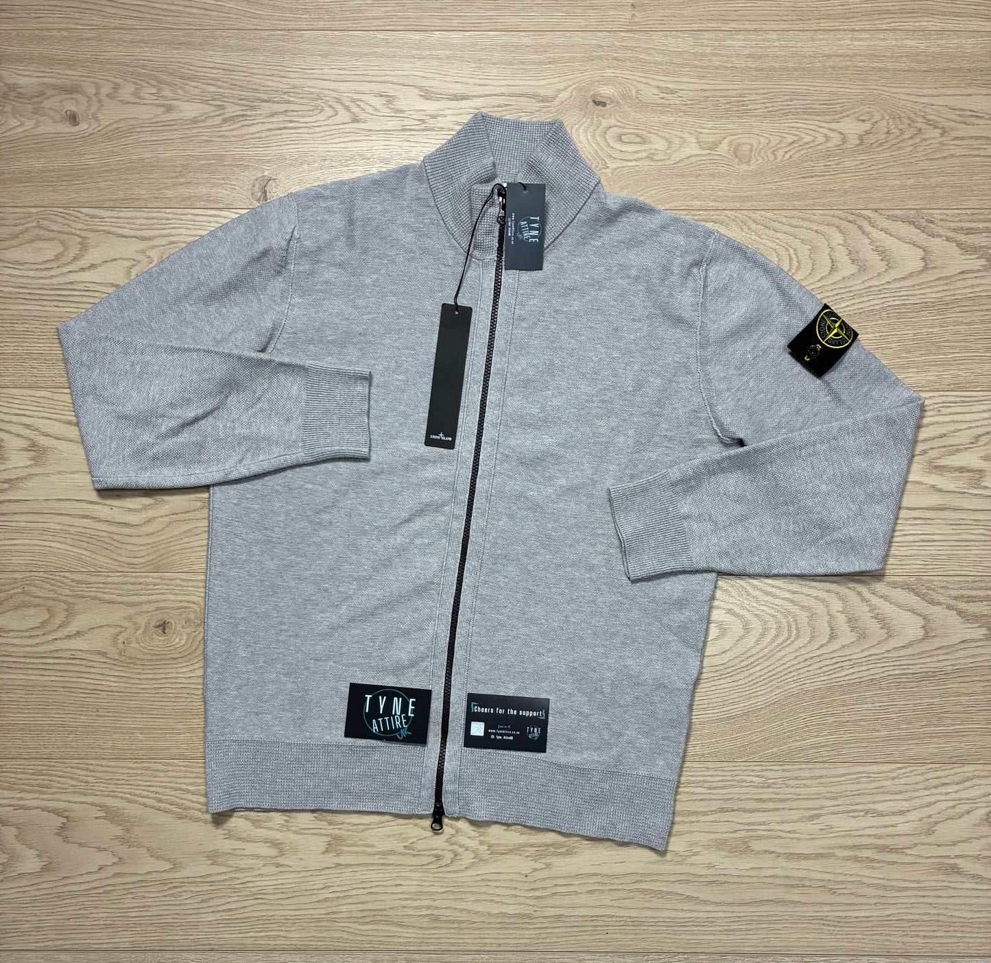 Stone Island 543B2 Cotton Garment Dyed Melange Grey Zip Up Sweater