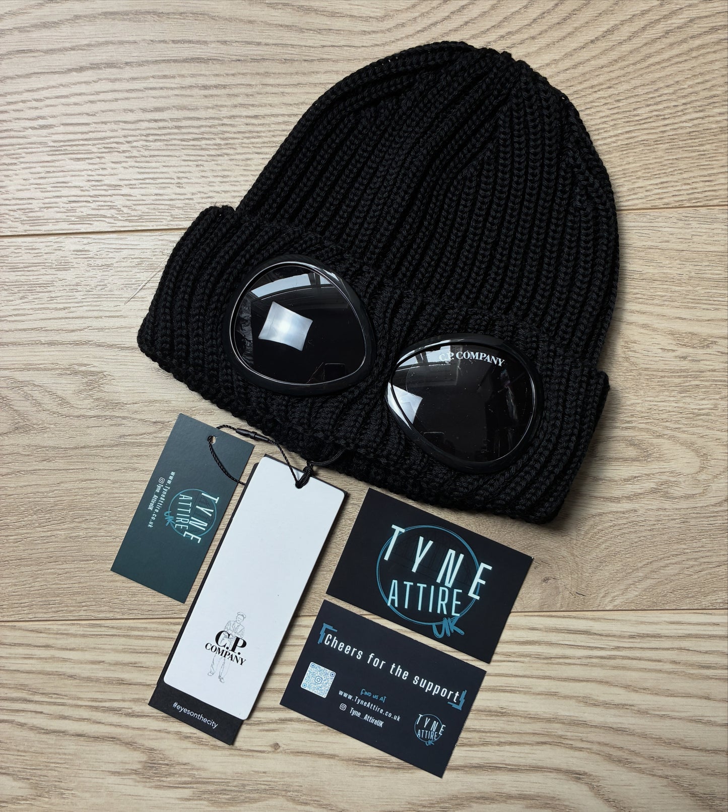 C.P. Company Extra Fine Merino Chunky Ribbed Wool Goggle Black Beanie