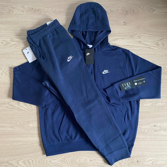 Nike Club Fleece Navy Blue Tapered Joggers & Hoodie Tracksuit Set