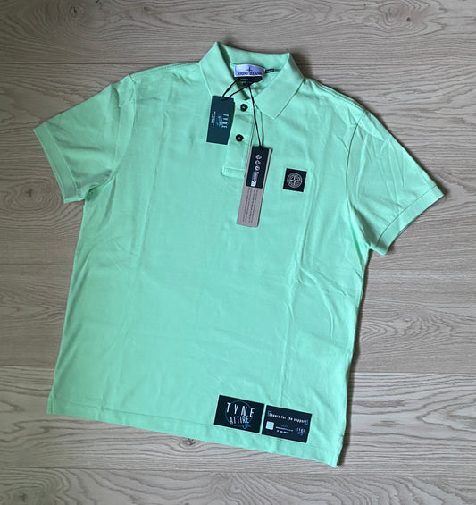 Stone Island 2SC17 Organic Cotton Patch Logo Slim Fit Light Green Polo T-Shirt