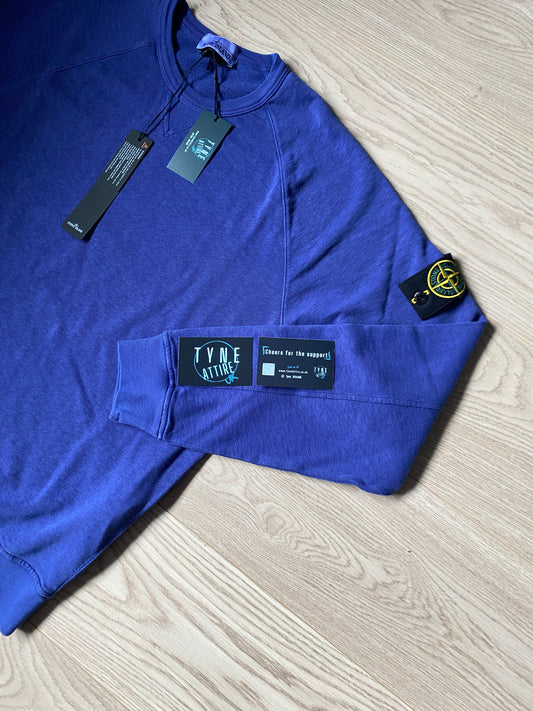 Stone Island 66369 Garment Dyed Malfile Fleece ‘Old’ Effect Periwinkle Blue Crewneck Sweater