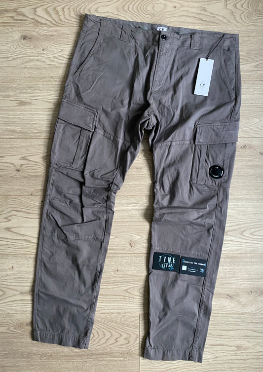 C.P. Company Garment Dyed Ergonomic Fit Satin Stretch Lens Pocket Grey Cargo Trousers