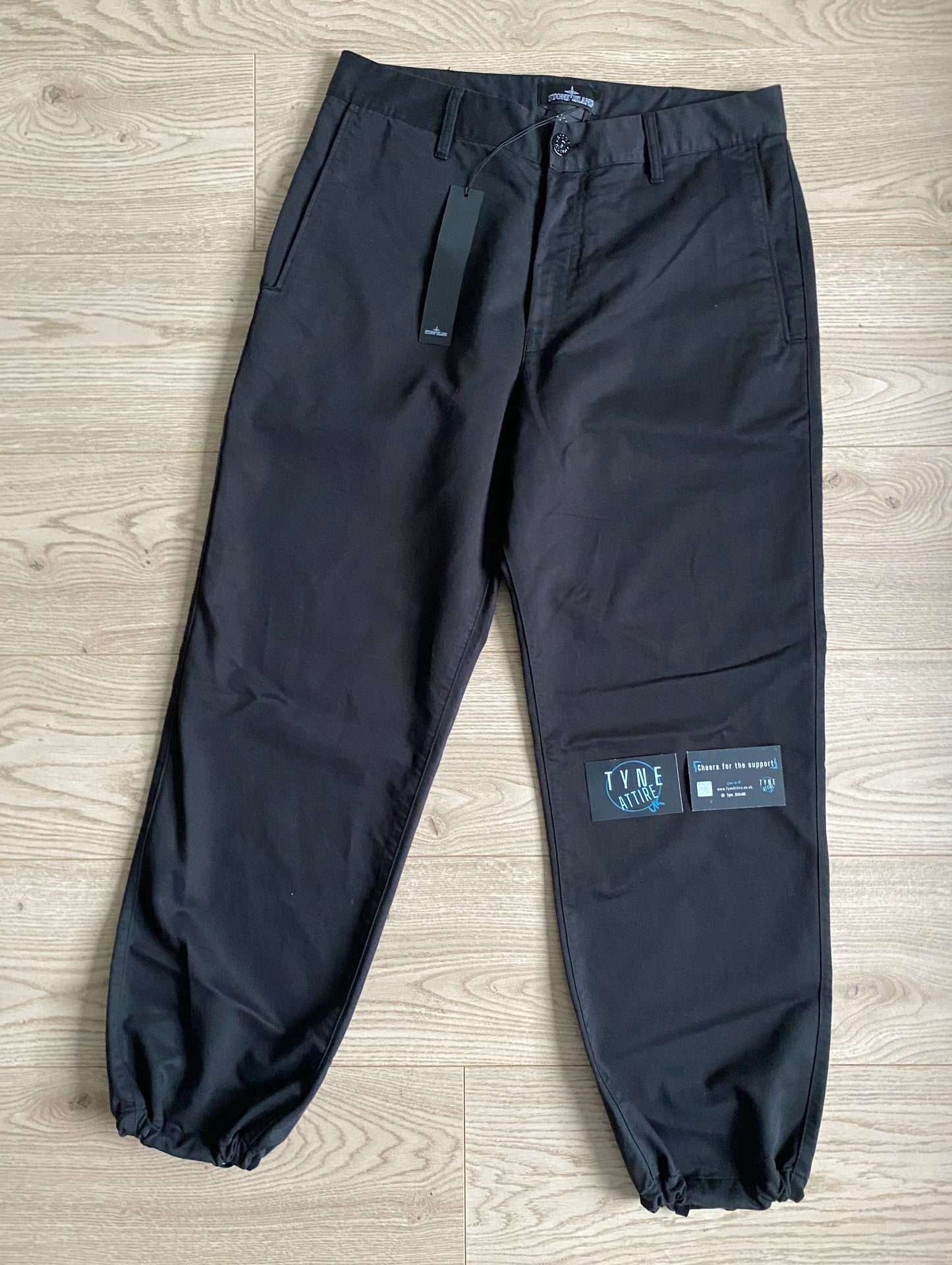 Stone Island Shadow Project 30108 Straight Fit Black Drawstring Cuffed Trousers