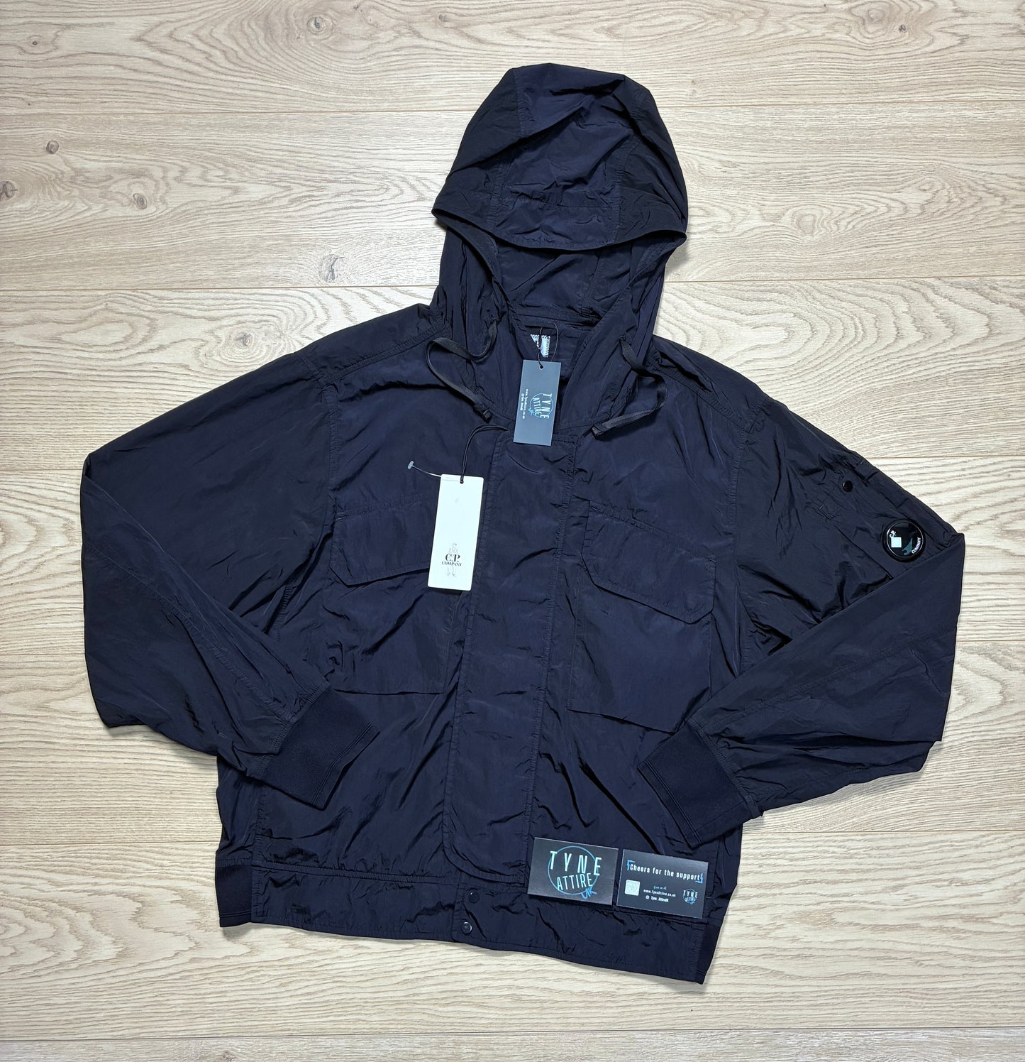 C.P. Company Chrome-R Nylon Lens Arm Pocket Navy Blue Hooded Bomber Jacket