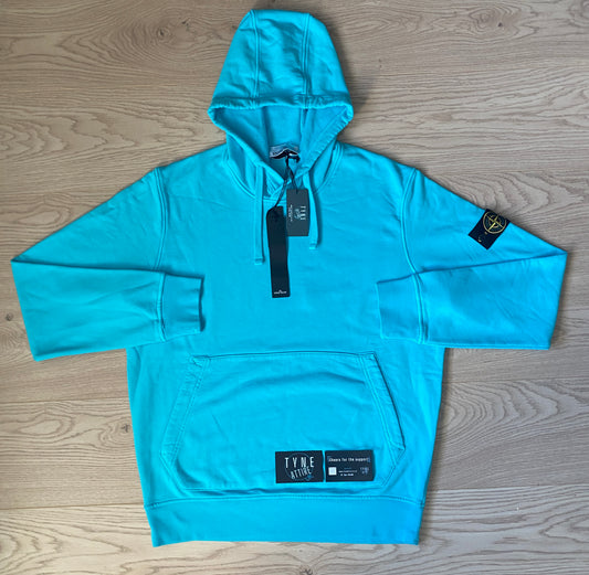 Stone Island 64151 Organic Cotton Garment Dyed Turquoise Blue Popover Hoodie