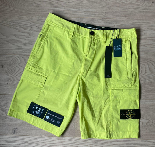 Stone Island L0803 Type RE Light Stretch Cotton Garment Dyed Lemon Yellow Bermuda Cargo Short