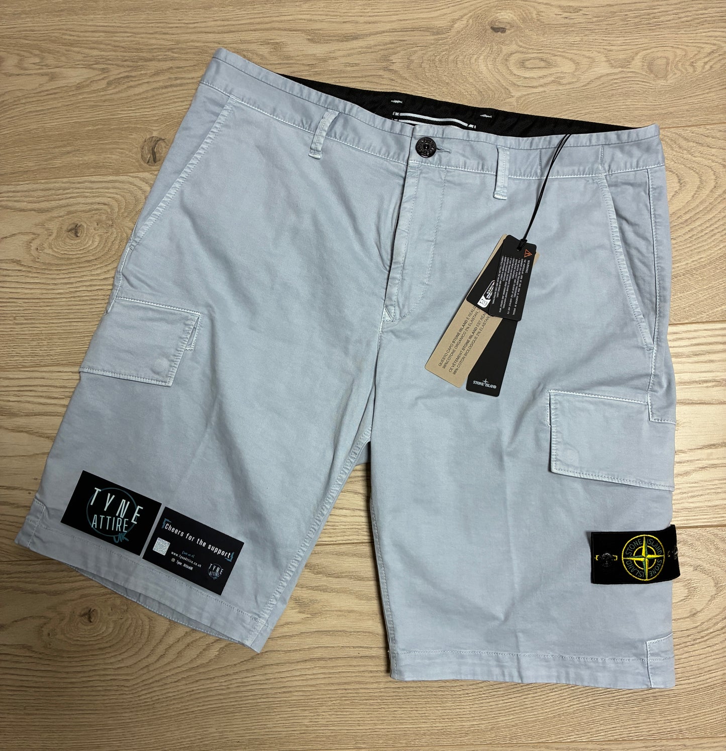 Stone Island L1204 Type SL Cotton Garment Dyed Cielo Sky Blue Bermuda Cargo Shorts