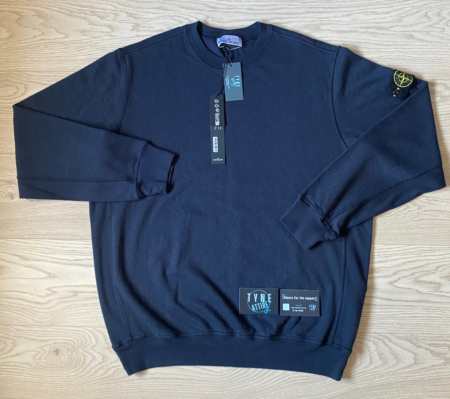 Stone Island 6100020 Malfile Fleece ‘Old’ Effect Navy Blue Crewneck Sweater