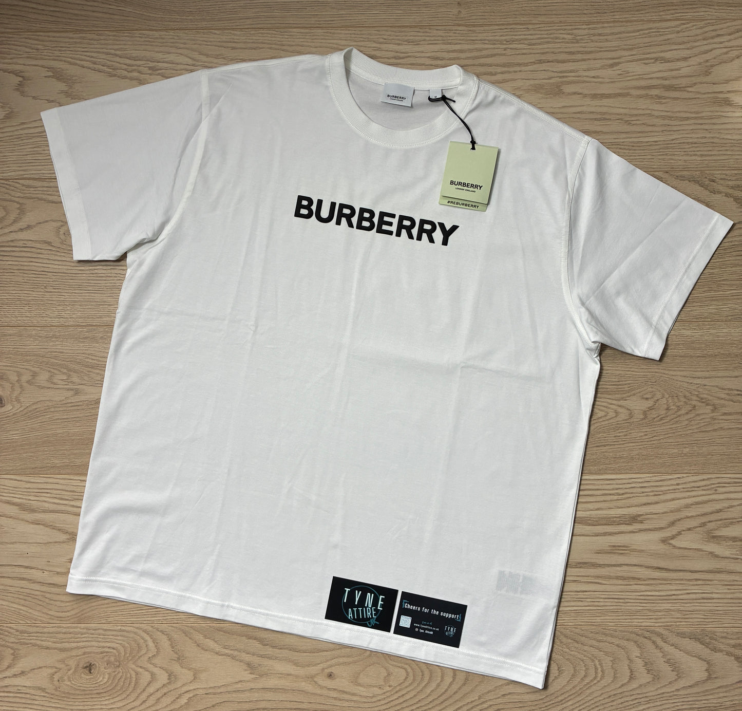 Burberry Harriston Spellout Raised Chest Logo Cotton White Oversized Cotton Crewneck T-Shirt