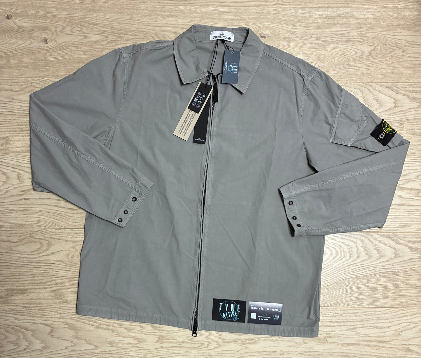 Stone Island 1200022 Arm Pocket Light Grey Full Zip Overshirt Jacket