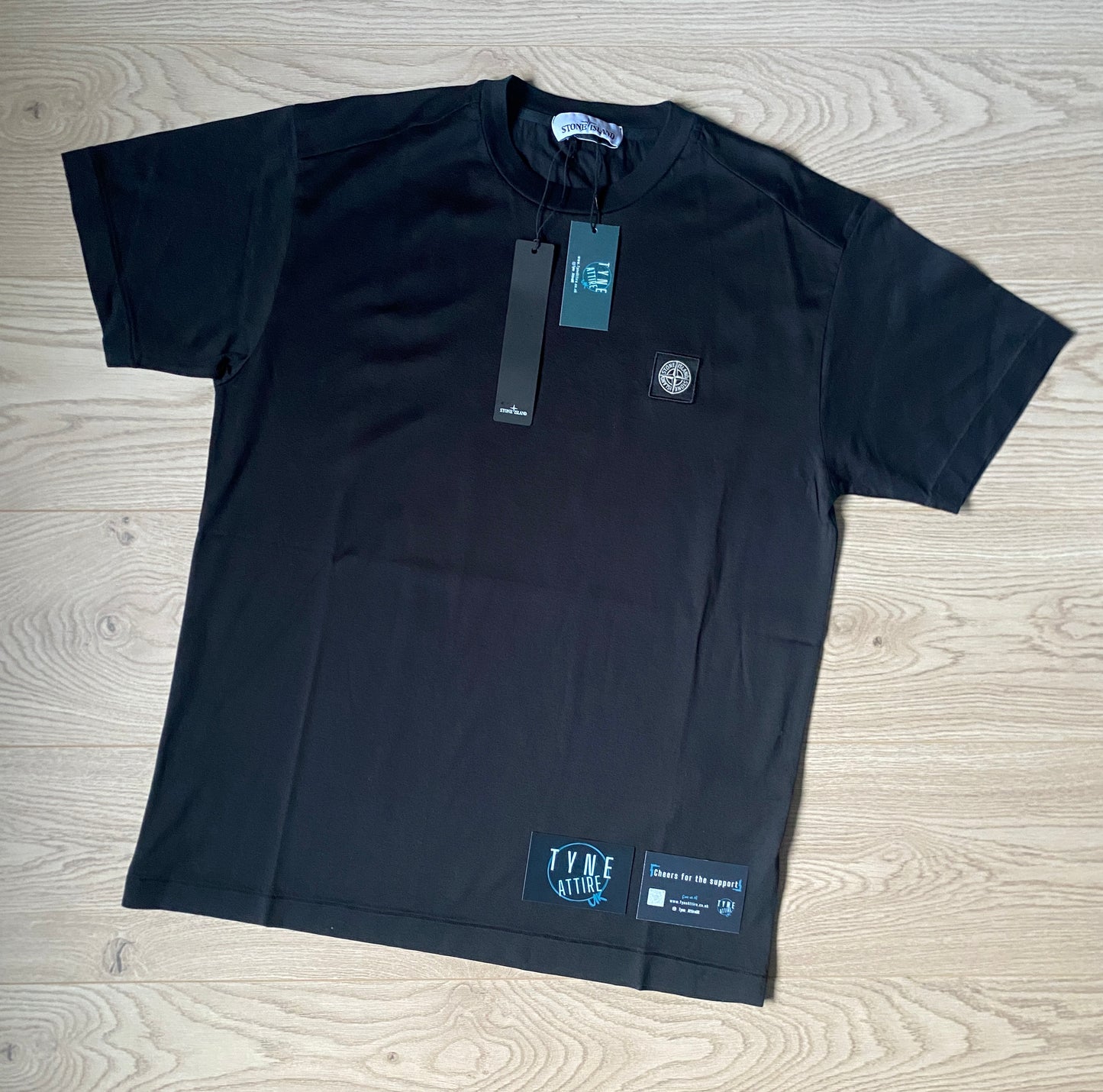 Stone Island 24113 Garment Dyed Patch Logo Dark Black Crewneck T-Shirt