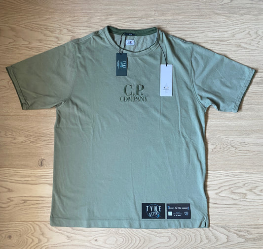 C.P. Company Jersey Cotton Spellout embroided Graphic Logo Tacting Piquet Green Crewneck T-Shirt