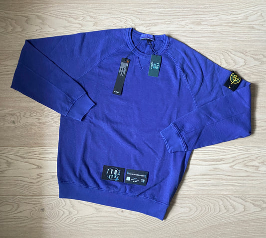 Stone Island 66369 Garment Dyed Malfile Fleece ‘Old’ Effect Periwinkle Blue Crewneck Sweater