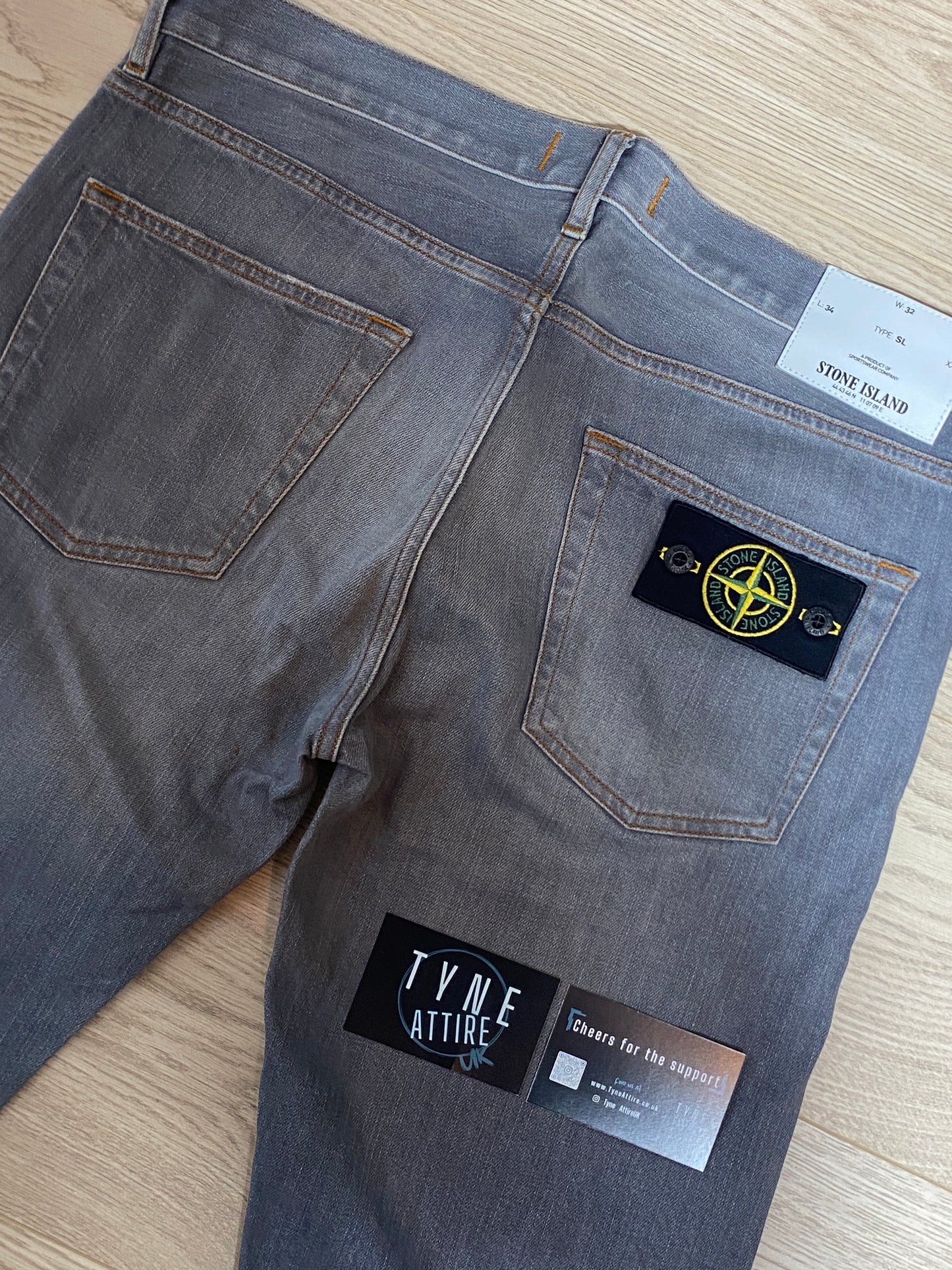 Stone Island J1BRA Pocket Patch Logo ‘Type SL’ Light Grey Rinse Wash Jeans