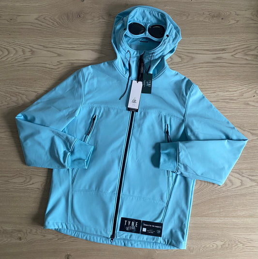 C.P. Company Garment Dyed Soft Shell-R Sky Blue Goggle Hooded Jacket