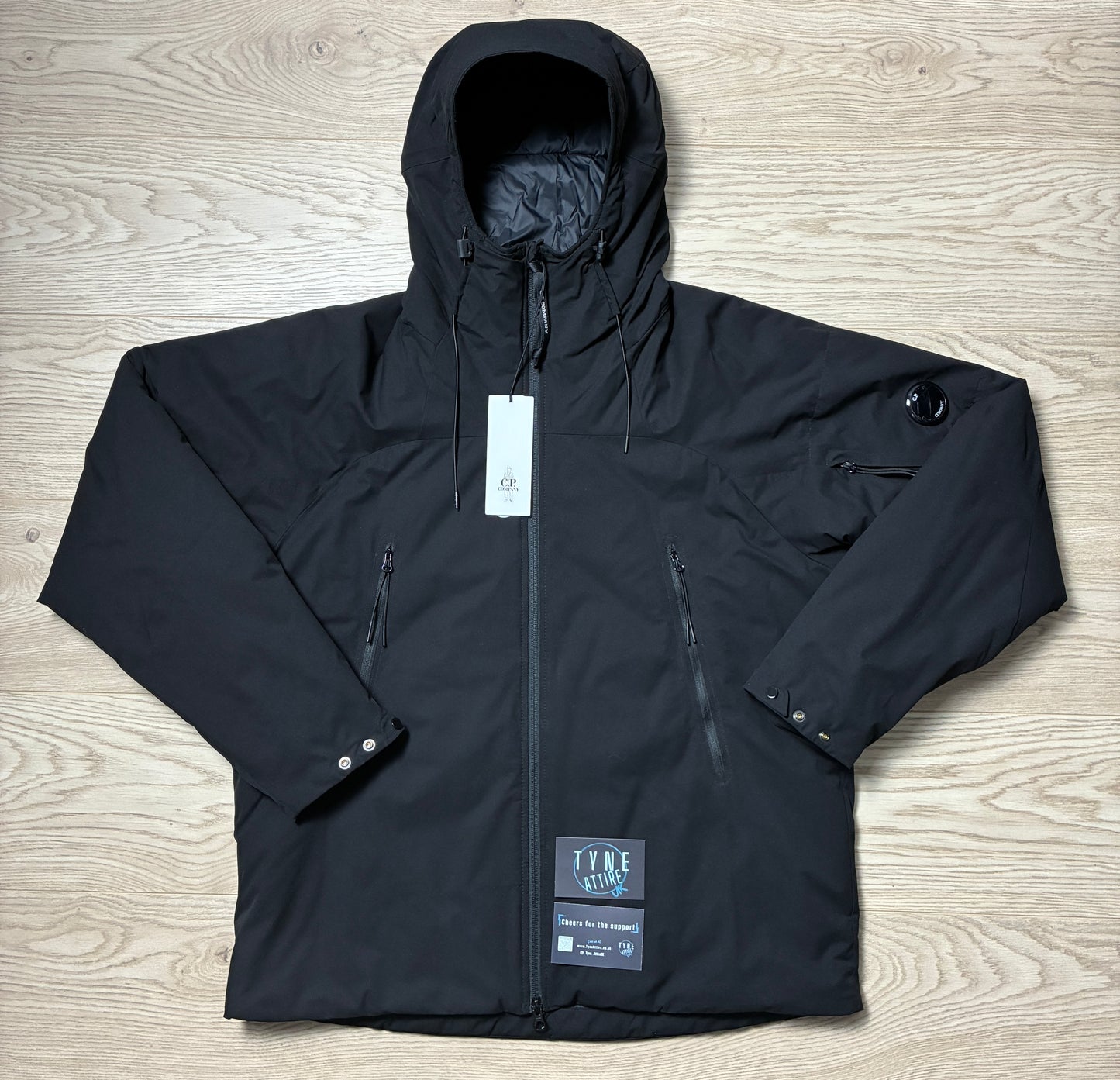 C.P. Company Pro Tek Arm Pocket Lens Primaloft Padded Black Hooded Jacket