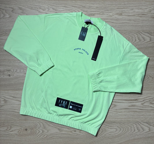 Stone Island Marina 652X2 Plated Dyed Reflective Logo Print Light Green Crewneck Sweater