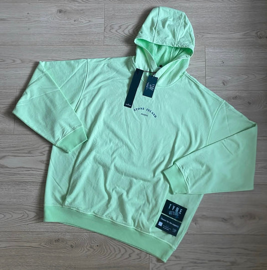 Stone Island Marina 650X2 Plated Dyed Reflective Logo Print Light Green Pullover Hoodie