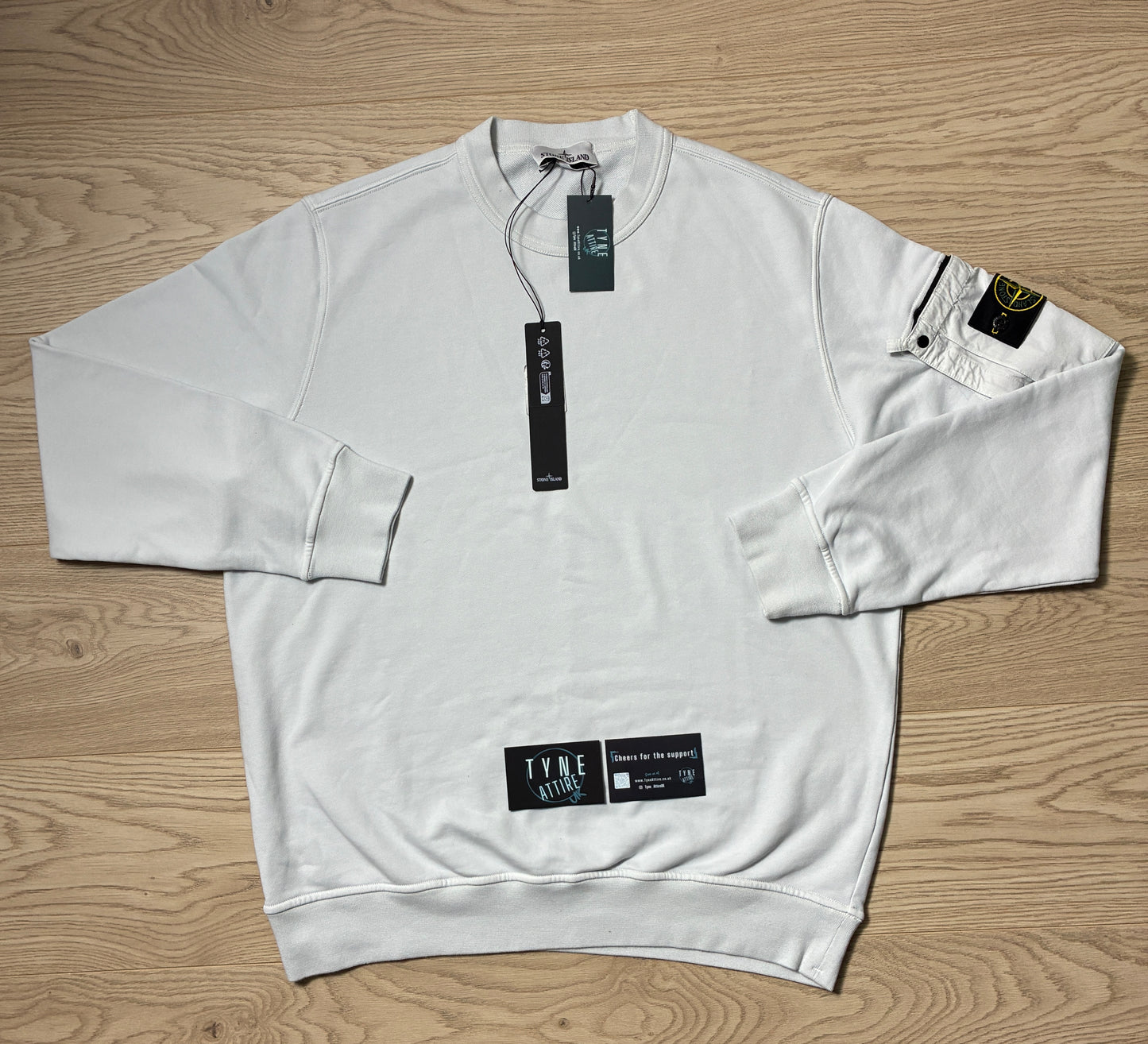 Stone Island 6100019 Zipped Arm Pocket Garment Dyed Sky Blue Crewneck Sweater