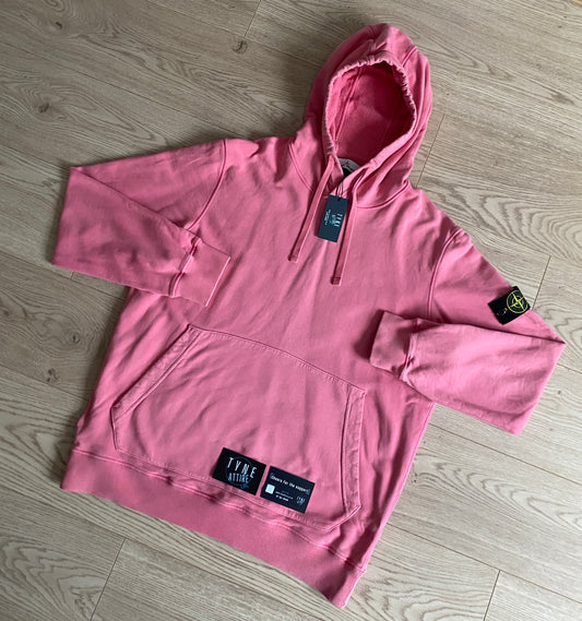 Stone Island 64120 Cotton Fleece Garment Dyed Bubblegum Pink Popover Drawstring Hoodie